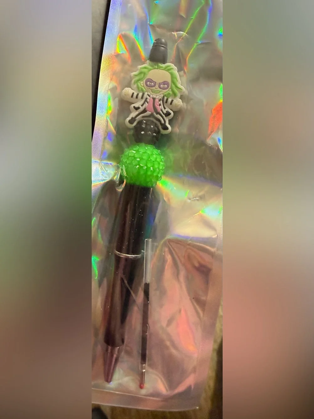 Handmade BeetleJuice Beaded Pen with Ink Refill - Black Ink
